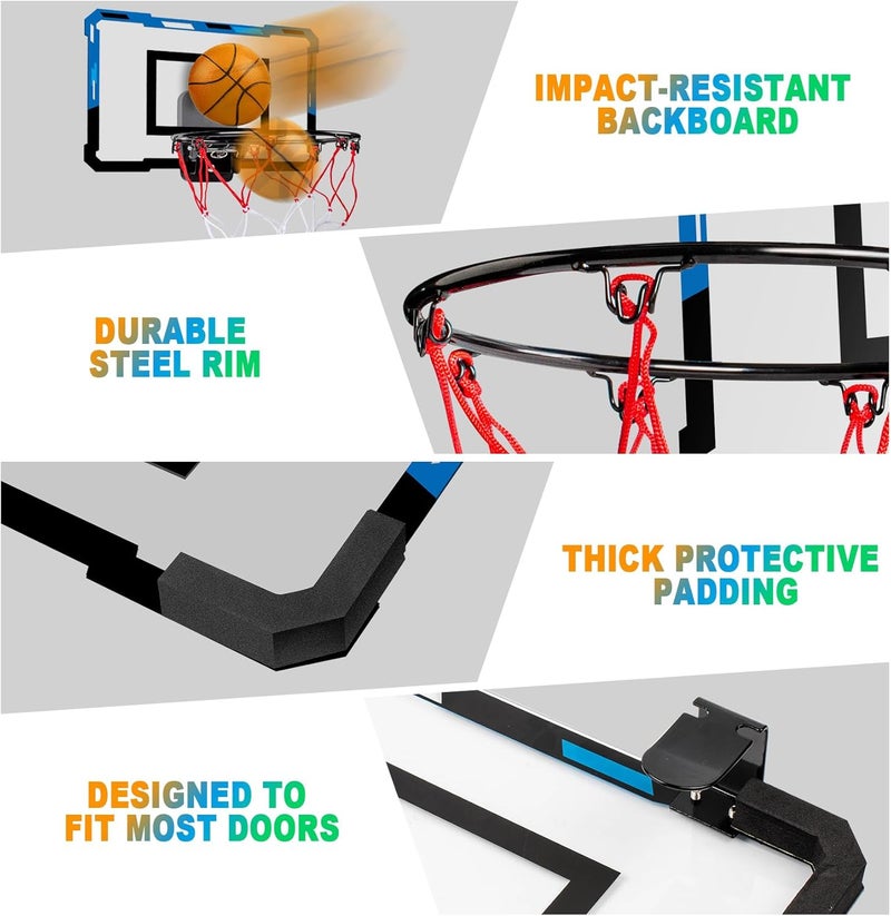 Loiley Basketball Hoop Indoor for Kids Adults with Scorer with 2 Scoring Methods, Door Room Basketball Mini Hoop with 3 Batteries and Balls, Basketball Accessories for Teen Boy Gifts, Blue - Image 3